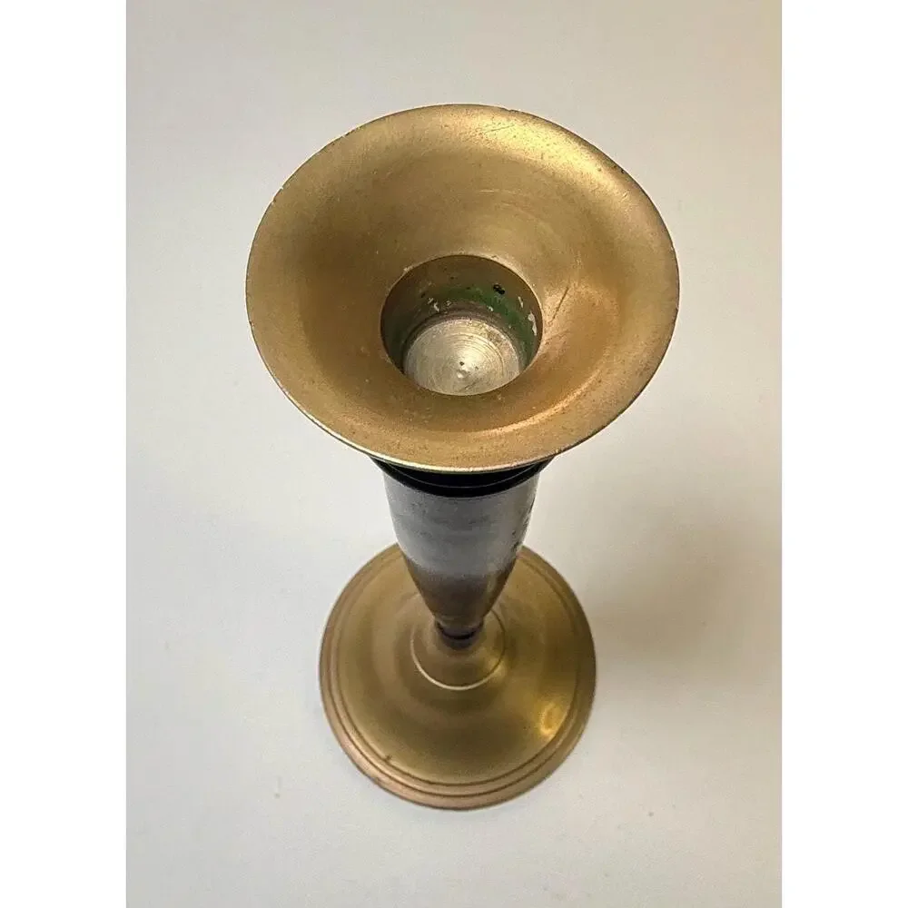 Vintage Brass & Black Metal Candlestick Holder – 9” Tall Midcentury Decor